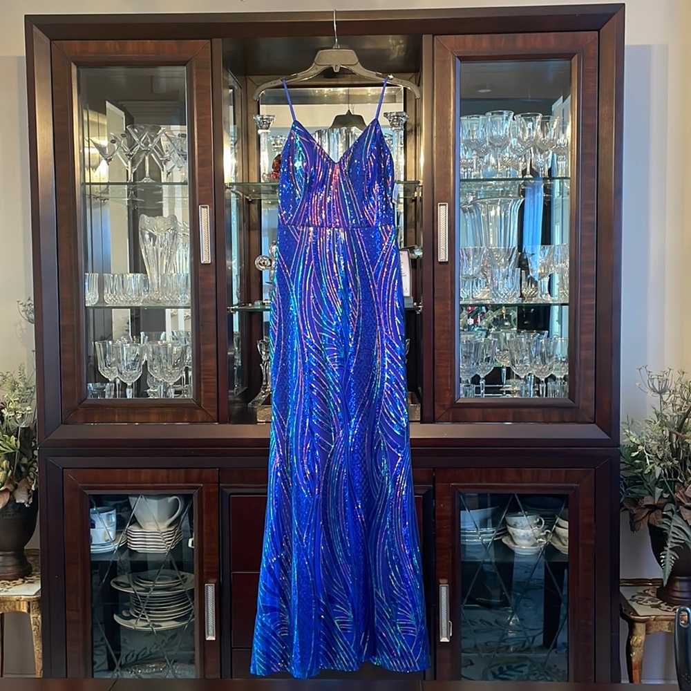 TLC Say Yes to the Prom Royal Blue Long Sequin Dress - Size 3